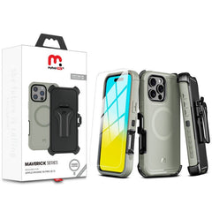 MyBat Pro Antimicrobial Maverick Series w/ MagSafe Case with Holster and Tempered Glass for Apple iPhone 16 ProiPhone 16 Pro