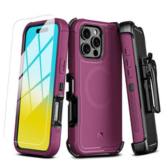MyBat Pro Antimicrobial Maverick Series w/ MagSafe Case with Holster and Tempered Glass for Apple iPhone 16 ProiPhone 16 Pro