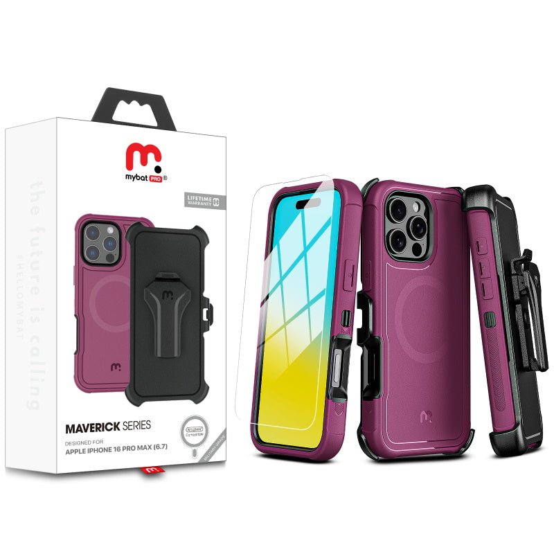 MyBat Pro Antimicrobial Maverick Series w/ MagSafe Case with Holster and Tempered Glass for Apple iPhone 16 Pro MaxiPhone 16 Pro Max