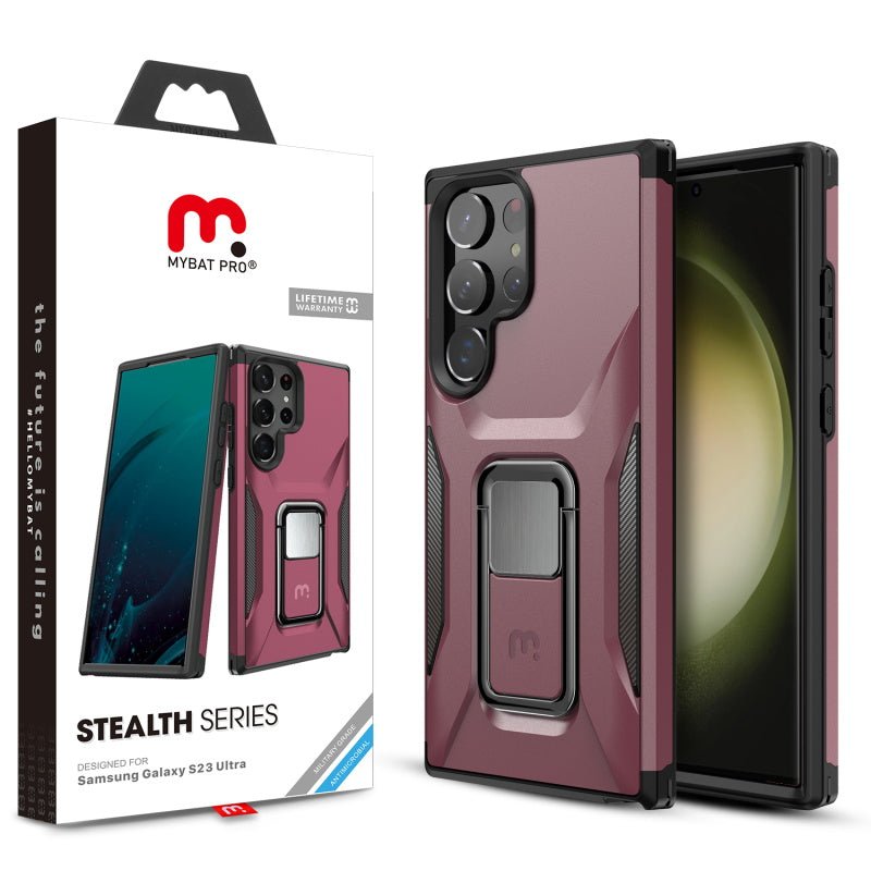MyBat Pro Antimicrobial Stealth Series (with Stand) for Samsung Galaxy S23 Ultra - Plum / Black - MyBat Pro