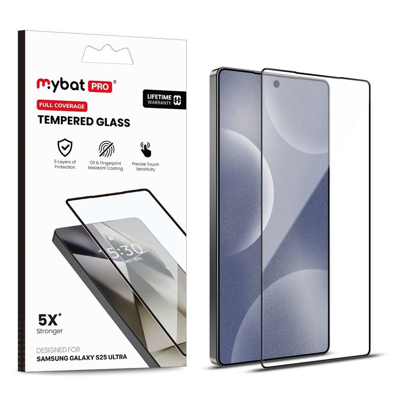 MyBat Pro Full Coverage Tempered Glass Screen Protector (Fingerprint Unlock) for Samsung Galaxy S25 Ultra - Black