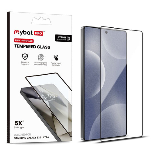MyBat Pro Full Coverage Tempered Glass Screen Protector (Fingerprint Unlock) for Samsung Galaxy S25 Ultra - Black