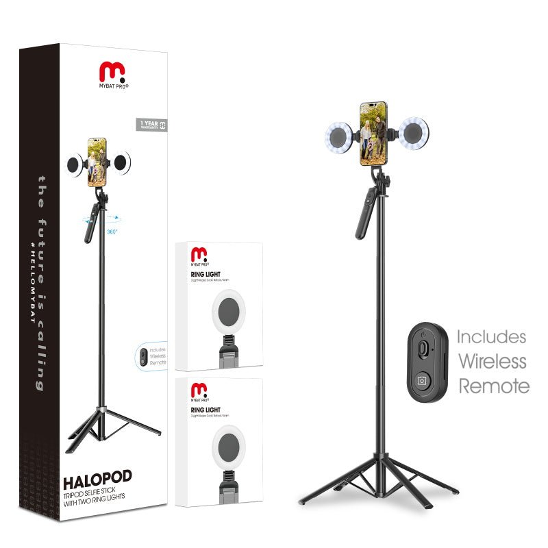MyBat Pro HaloPod Tripod Selfie Stick with Two Ring Light & Balance HandleMyBat Pro