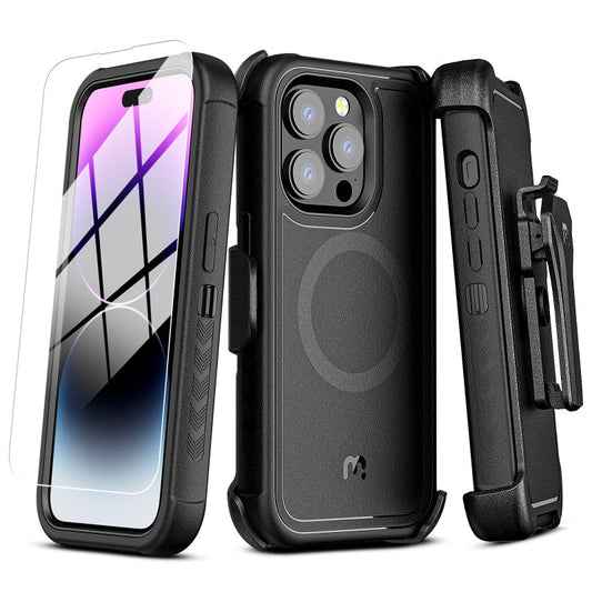 MyBat Pro Maverick Series MagSafe Case w/ Holster and Tempered Glass for Apple iPhone 14 Pro (6.1)iPhone 14 Pro
