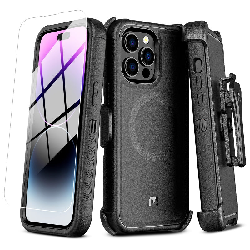 MyBat Pro Maverick Series MagSafe Case w/ Holster and Tempered Glass for Apple iPhone 14 Pro Max (6.7)iPhone 14 Pro Max
