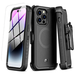 MyBat Pro Maverick Series MagSafe Case w/ Holster and Tempered Glass for Apple iPhone 14 Pro Max (6.7)iPhone 14 Pro Max