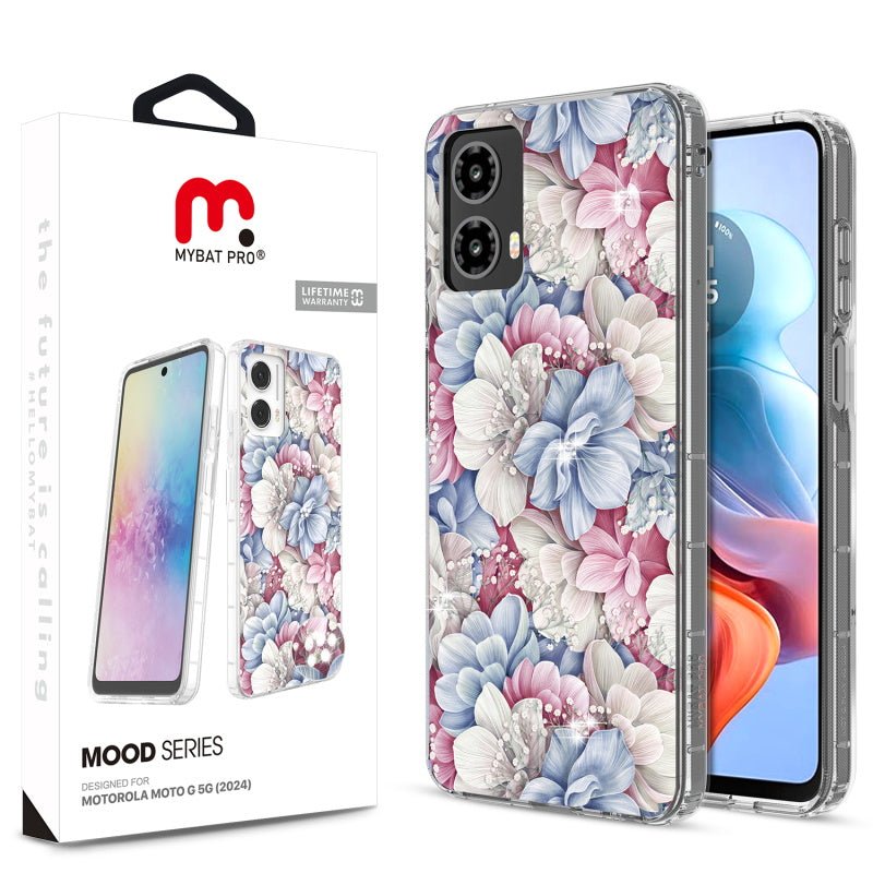 MyBat Pro Mood Series Case (with Diamonds) for Motorola Moto G 5G (2024) - Floral Gems