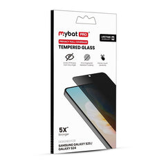 MyBat Pro Privacy Full Coverage Tempered Glass Screen Protector (Fingerprint Unlock) for Samsung Galaxy S25 / Galaxy S24 - Black - MyBat Pro