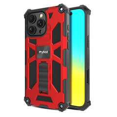 MyBat Sturdy Hybrid Protector Cover (with Stand) for Apple iPhone 16 Pro Max - Red / Black - MyBat Pro
