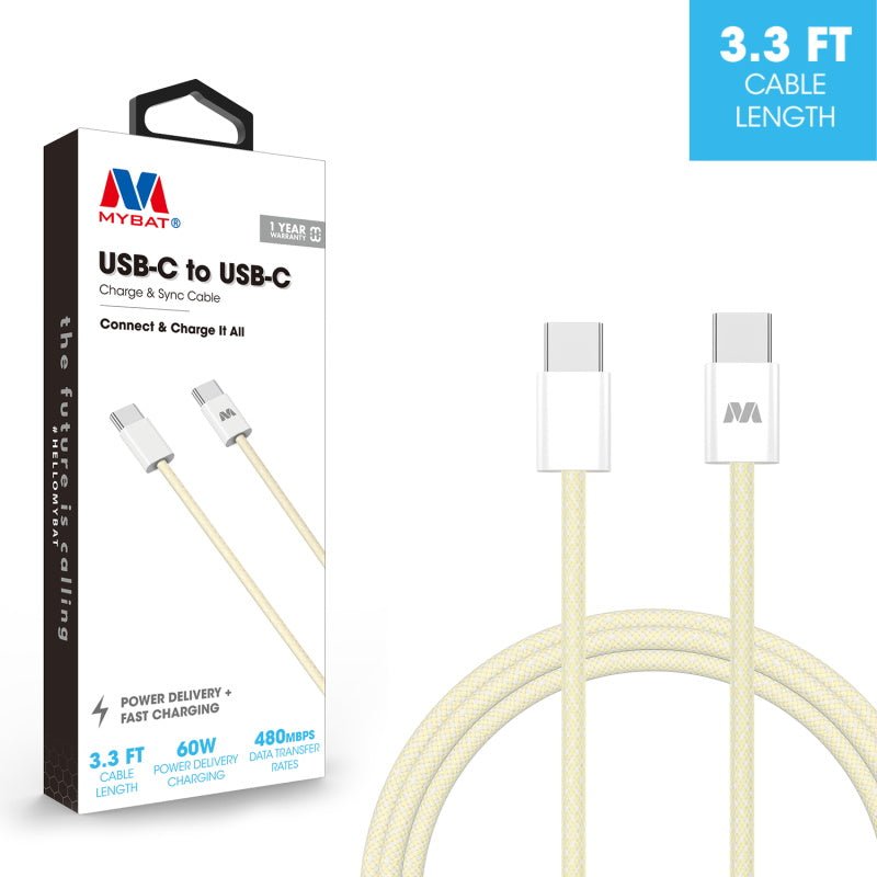 MyBat USB - C to USB - C Premium Braided Cable (L=3 FT) - Pink - MyBat Pro