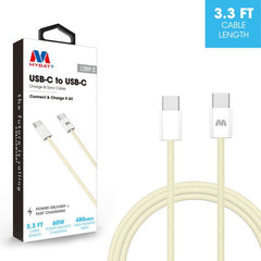 MyBat USB - C to USB - C Premium Braided Cable (L=3 FT) - Pink - MyBat Pro