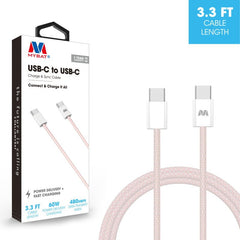 MyBat USB - C to USB - C Premium Braided Cable (L=3 FT) - Pink - MyBat Pro