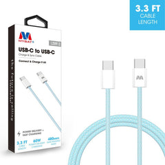 MyBat USB - C to USB - C Premium Braided Cable (L=3 FT) - Pink - MyBat Pro