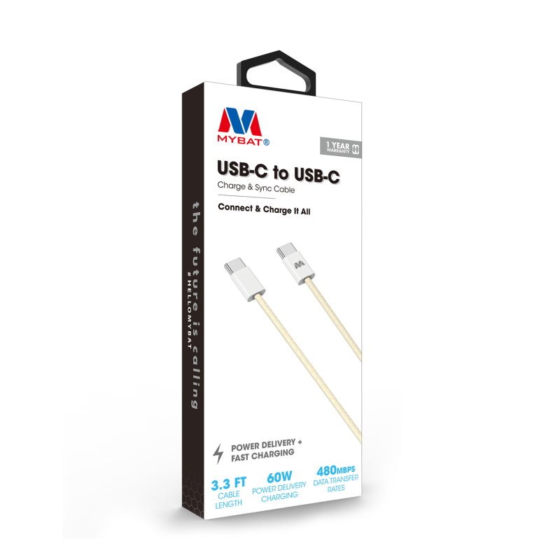 MyBat USB - C to USB - C Premium Braided Cable (L=3 FT) - Pink - MyBat Pro