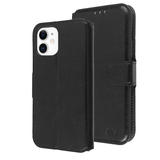 Black Smooth Element Wallet Case with Magnetic Closure Strap for Apple iPhone 12 Mini.