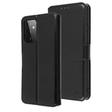 Black Smooth Element Wallet Case with Magnetic Closure Strap for Samsung Galaxy A72 5G.