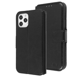 Black Smooth Element Wallet Case with Magnetic Closure Strap for Apple iPhone 12 and iPhone 12 Pro.