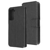 Black Smooth Element Wallet Case with Magnetic Closure Strap for Samsung Galaxy S21 Plus.