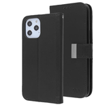 Black Sleek Xtra Wallet Case With Magnetic Closure Strap for Apple iPhone 12 and iPhone 12 Pro.