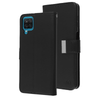 Black Sleek Xtra Wallet Case With Magnetic Closure Strap for Samsung Galaxy A12.