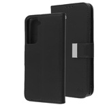 Black Sleek Xtra Wallet Case With Magnetic Closure Strap for Samsung Galaxy S21.