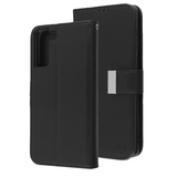 Black Sleek Xtra Wallet Case With Magnetic Closure Strap for Samsung Galaxy S21 Plus.