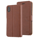 Brown Smooth Element Wallet Case with Magnetic Closure Strap for Apple iPhone XS Max.