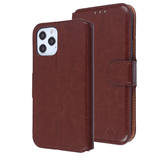 Brown Smooth Element Wallet Case with Magnetic Closure Strap for Apple iPhone 12 and iPhone 12 Pro.