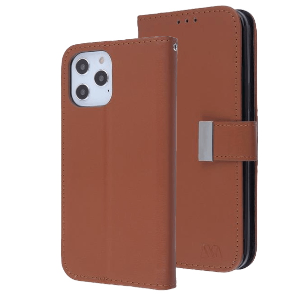 iPhone 12 Pro Max Triangle Geometric Design Wallet Case - BROWN