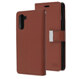Brown Sleek Xtra Wallet Case With Magnetic Closure Strap for Samsung Galaxy Note 10.