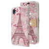Pink Eiffel Tower Diamond Folio Wallet Case with Bedazzled Closure Strap for Motorola Moto E6.