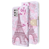 Eiffel Tower Diamond Wallet Case with Bedazzled Closure Strap for Motorola Moto G Stylus (2021).