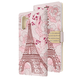 Eiffel Tower Diamond Wallet Case with Bedazzled Closure Strap for Samsung Galaxy Note 10.