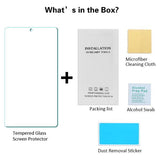 Item Includes Tempered Glass Screen Protector, Packing list, microfiber cleaning cloth, alcohol swab and dust removal sticker.