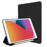 Black foldable tablet cover with built-in Apple Pencil Holder for the Apple iPad 10.2