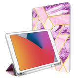 Purple and pink isometric marble pattern foldable shock resistant tablet cover for the Apple iPad 10.2