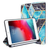 Ocean blue and urbanite swirl isometric pattern foldable shock absorbent tablet case for the Apple iPad Mini 4