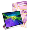 Purple and pink isometric marble pattern foldable shock resistant tablet cover with built-in apple pencil holder for the Apple iPad Pro 11