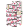 Pink Roses and Black Horizontal Stripes Diamond Wallet Case with Bedazzled Closure Strap for Samsung Galaxy A01.