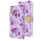 Purple Flowers Diamond Wallet Case with Bedazzled Closure Strap for Motorola Moto E7 (2020).