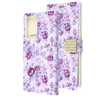 Purple Flowers Diamond Wallet Case with Bedazzled Closure Strap for Samsung Galaxy Note 20