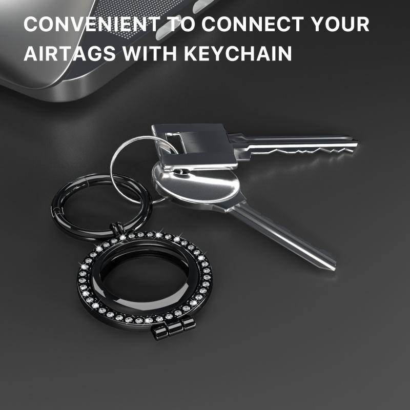 Bling Diamond Apple Airtag Case, Sparkly Leather Airtag Keychain