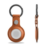 Light Brown Leather button secured AirTag case with key loop.