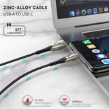 USB-A to USB-C Zinc Alloy Braided Cable (6 FT)