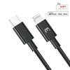 Black 6.5 foot braided Apple Compatible USB-C to Lightning quick charging cable