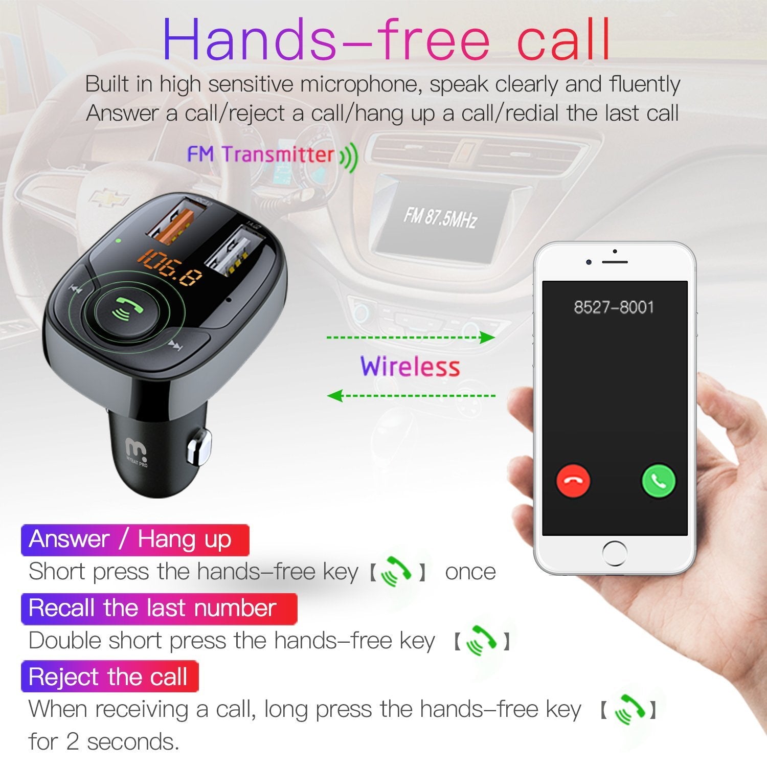 Baseus Enjoy Car FM transmitter, Bluetooth 5.0, microSD, AUX