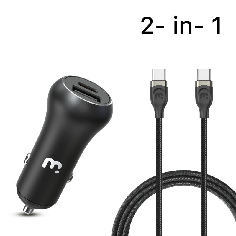 Dual Port Fast Charging Car Charger with 6ft USB-C Cable