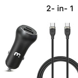2-in-1 Dual Port Fast Charging Car Charger with 6ft USB-C Cable