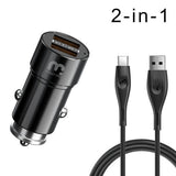 Black car charger with two usb ports and black 6 foot braided micro usb charging cable bundle