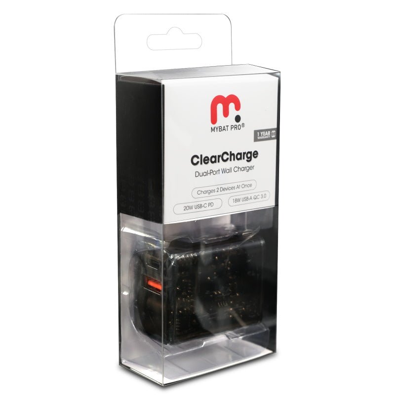 Clear 20W Dual Port Wall ChargerMyBat Pro